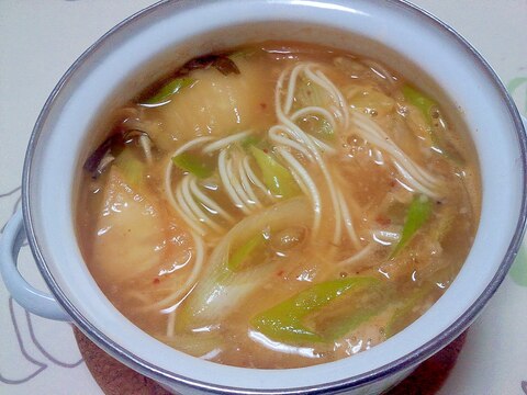 味噌風味の納豆キムチ煮麺＋＋